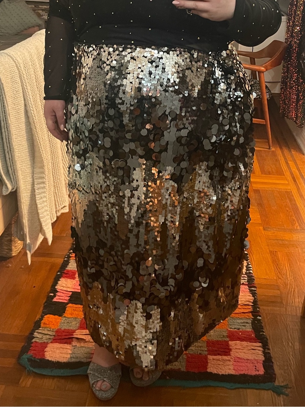 Eloquii Black and Silver Sequin Mini Skirt